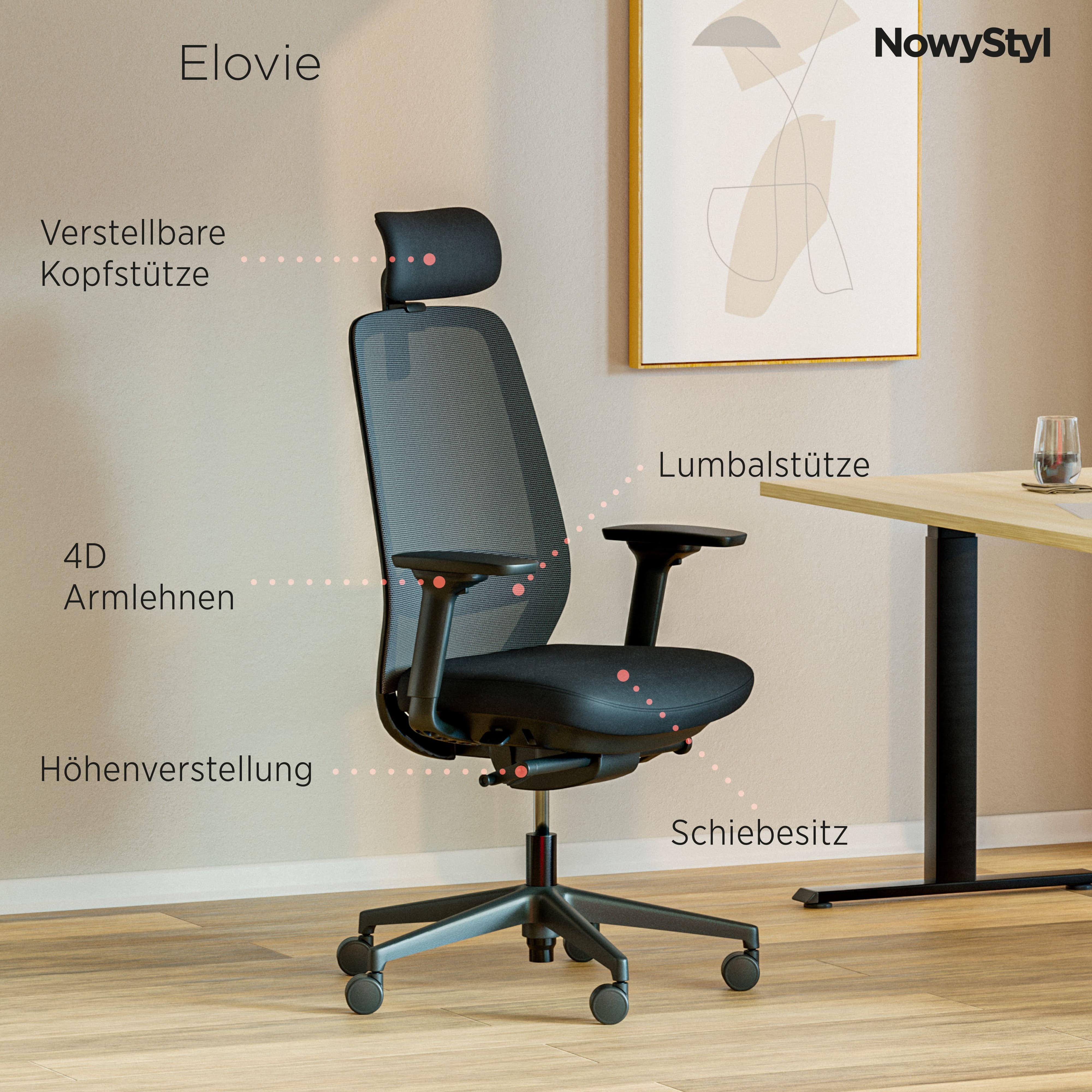 Elovie Drehstuhl mit Kopfstütze