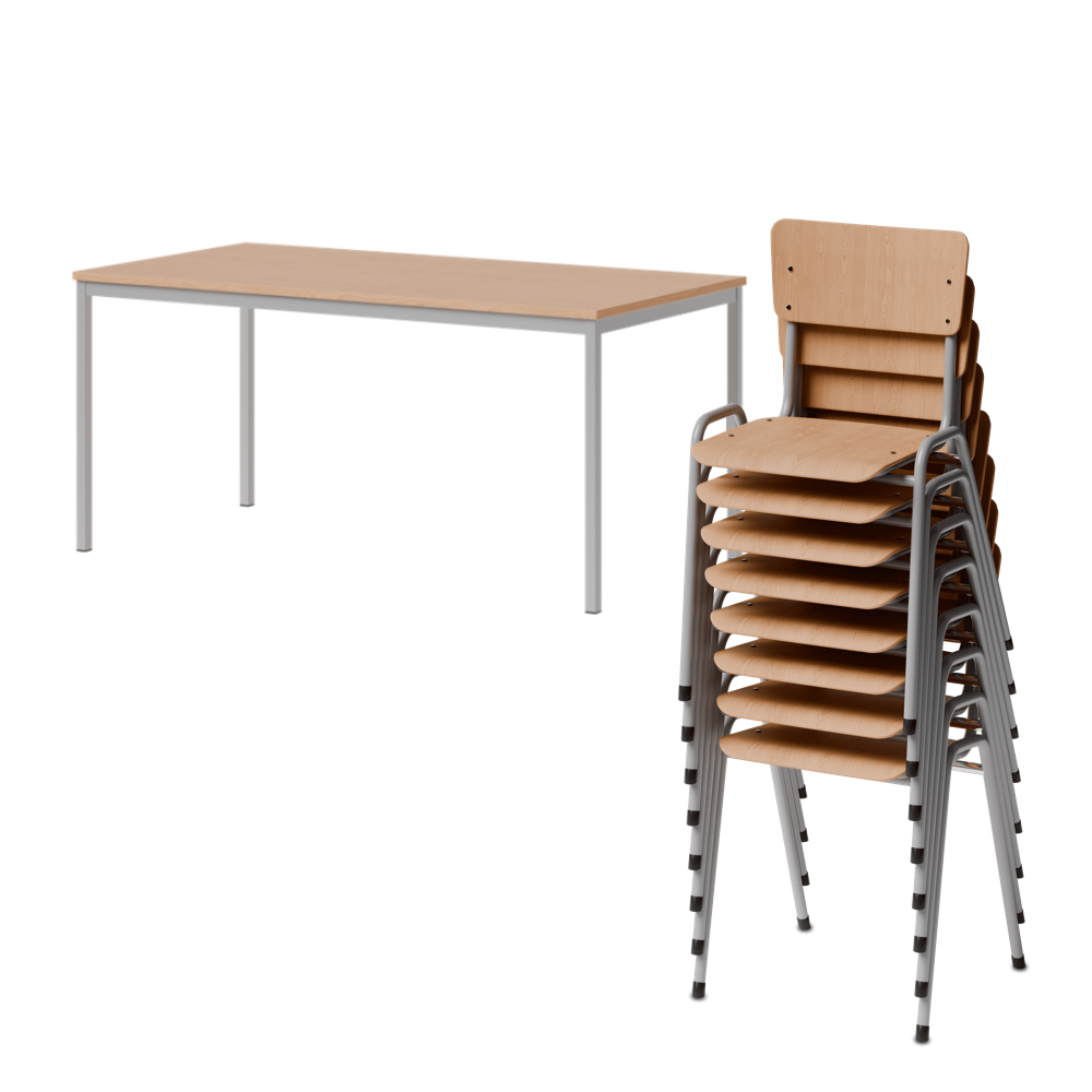 Kantinen Bundle Groß – Mehrzwecktisch & 8x Stapelstuhl 11H