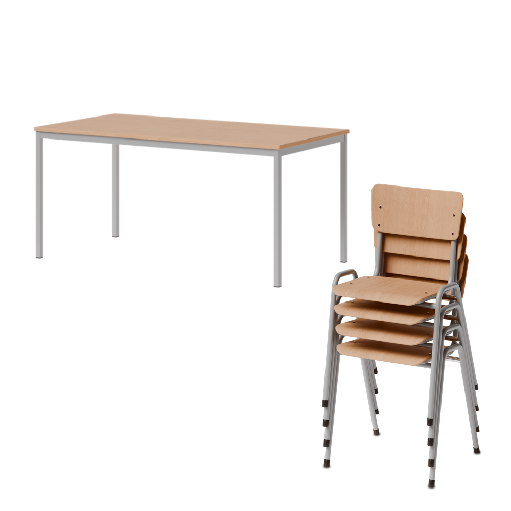Kantinen Bundle Klein – Mehrzwecktisch & 4x Stapelstuhl 11H
