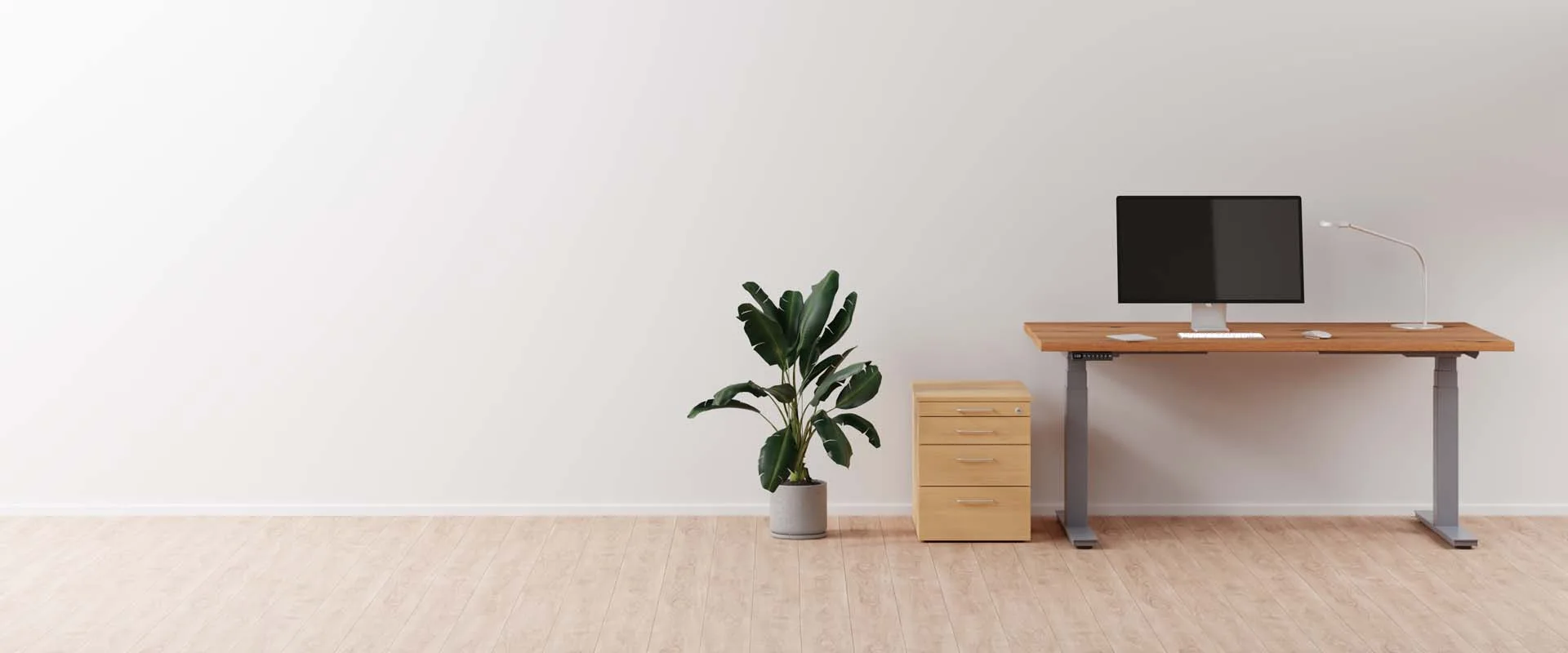 2023-08-22_eDesk_gray Ein höhenverstellbarer Schreibtisch ist ein Teil von ergonomischer Büroausrichtung