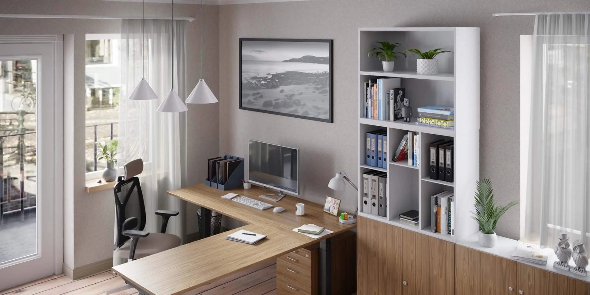 Ein ergonomisch eingerichteter Arbeitsplatz in einem Office