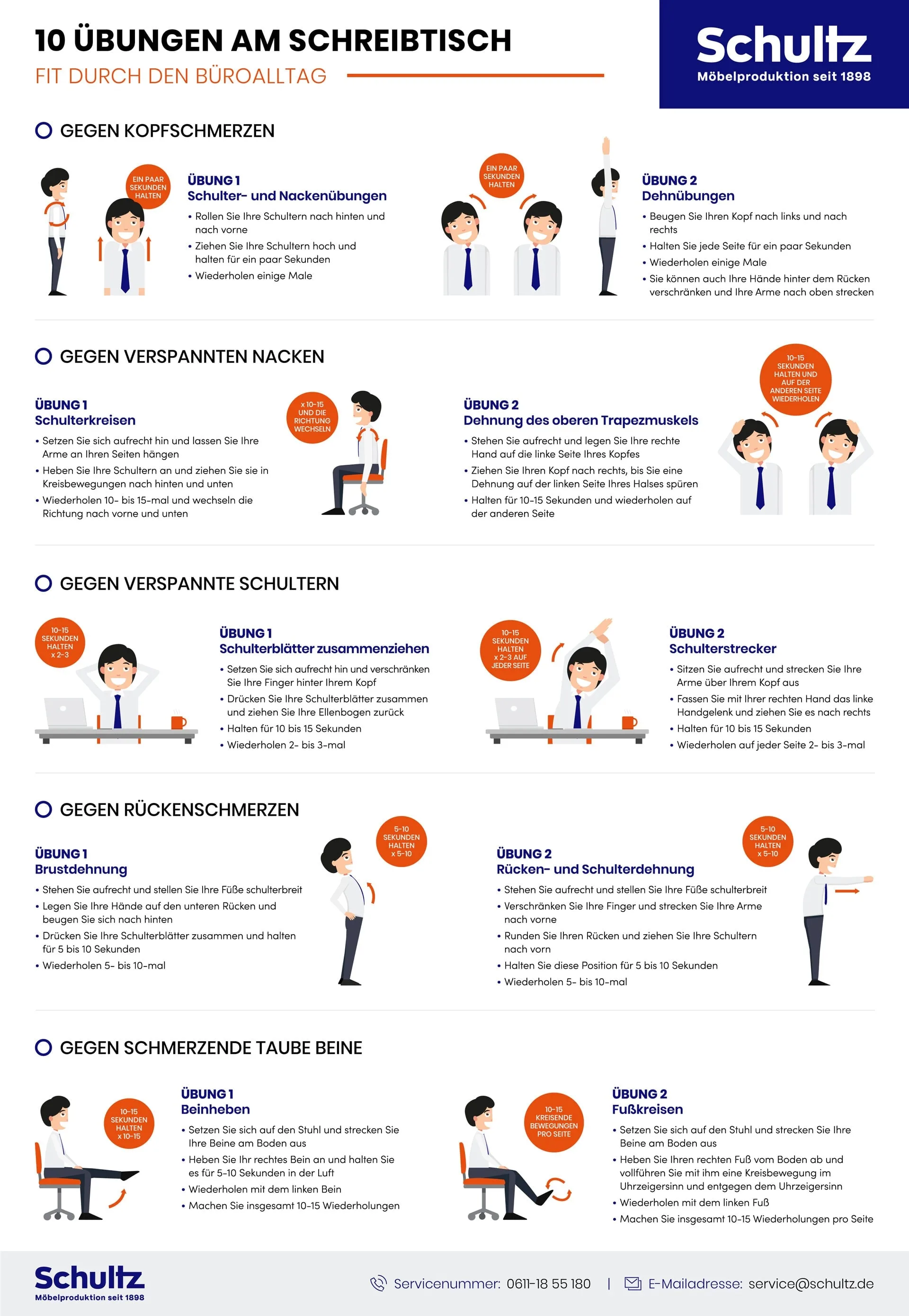 10-Übungen-am-Schreibtisch—Infografik Eine Infografik, die 10 Übungen am Schreibtisch erklärt