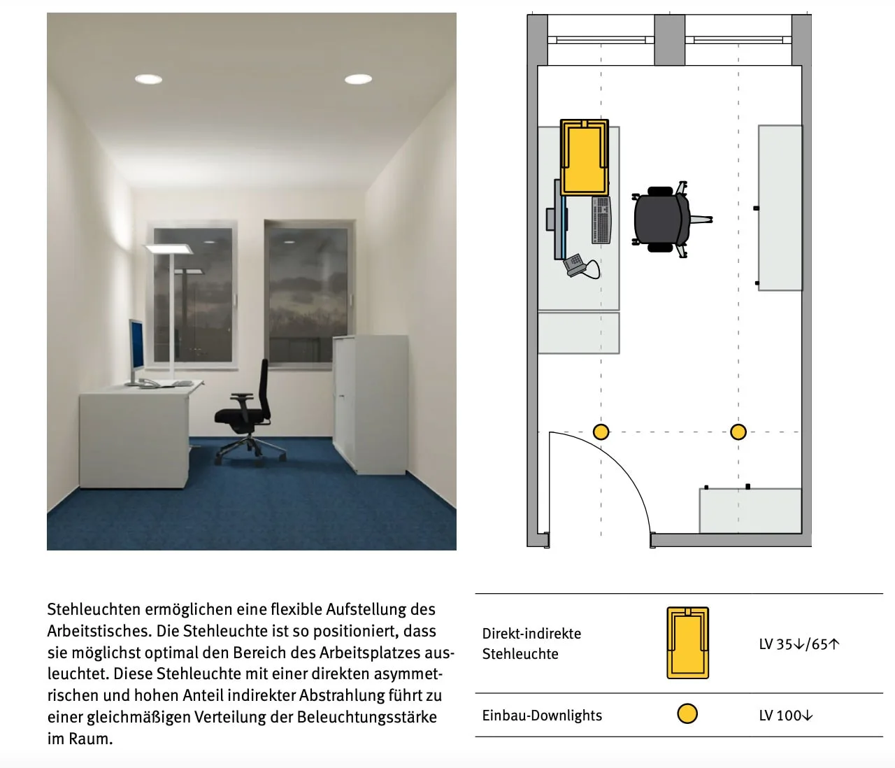 stehleuchtenplan im Einzelbüro