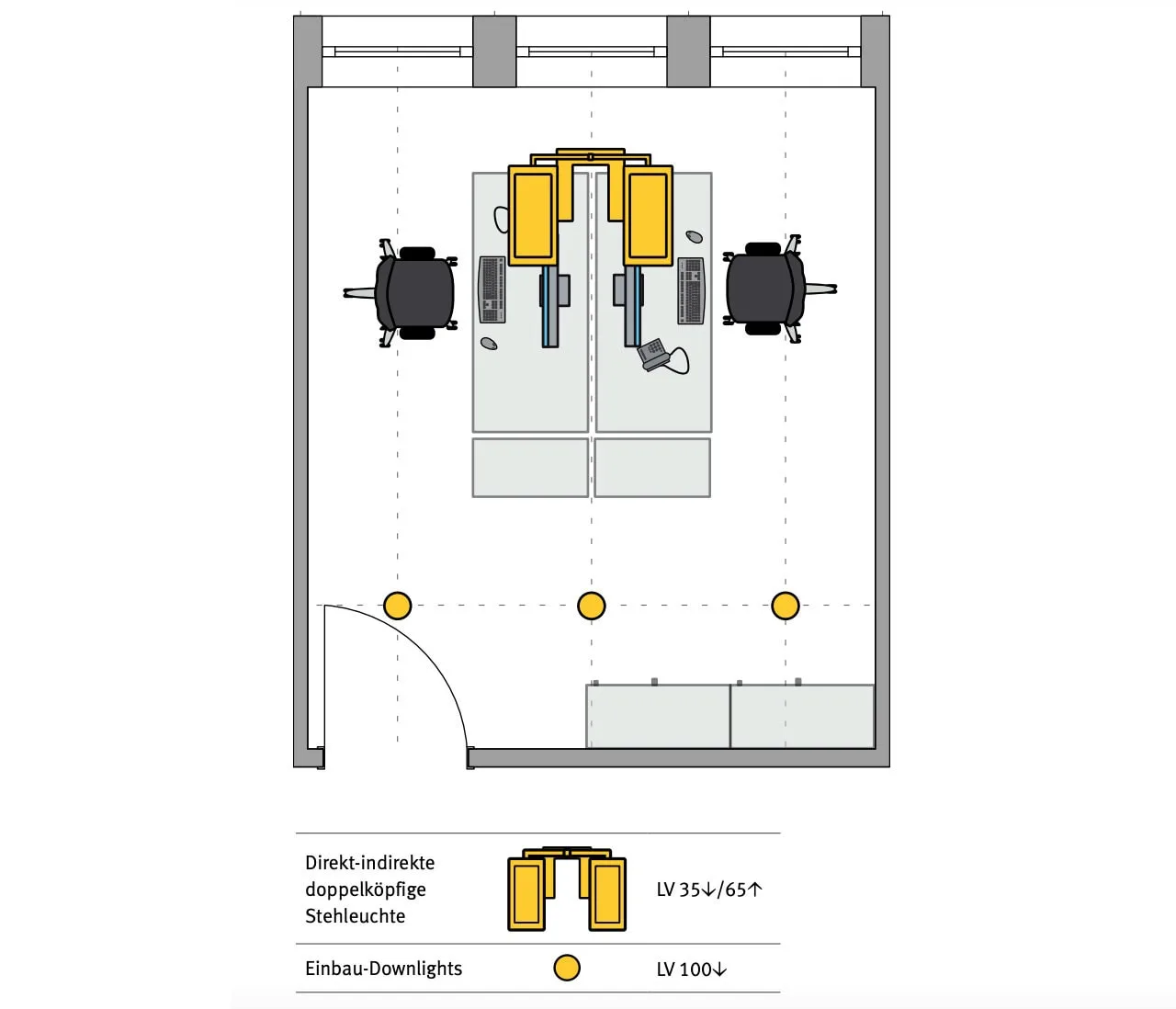 Ergonomischer Leuchtenplan im Zweierbüro