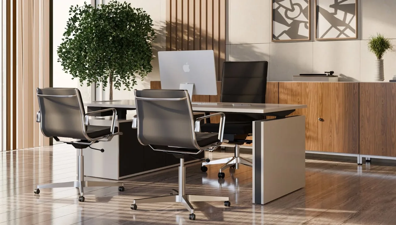 Modernes Chefbüro mit stilvollen Büromöbeln und ergonomischen Stühlen für maximale Produktivität