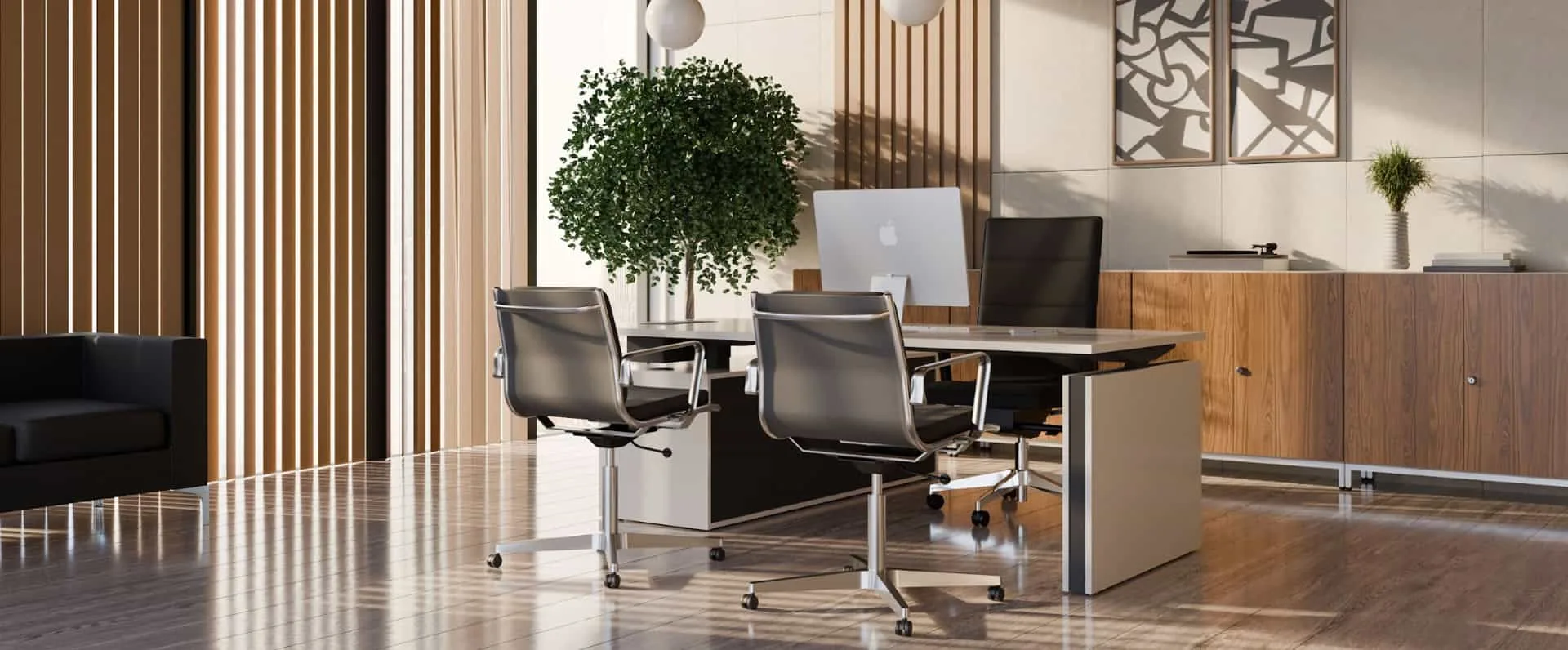 Modernes Chefbüro mit stilvollen Büromöbeln und ergonomischen Stühlen für maximale Produktivität