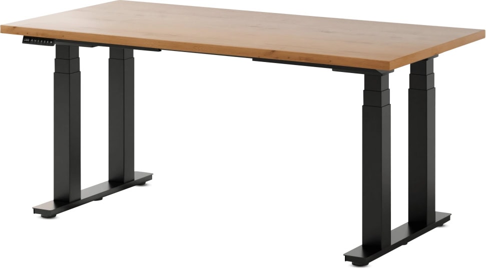eDesk PRO elektrisch höhenverstellbarer Schreibtisch Eiche Vollholz