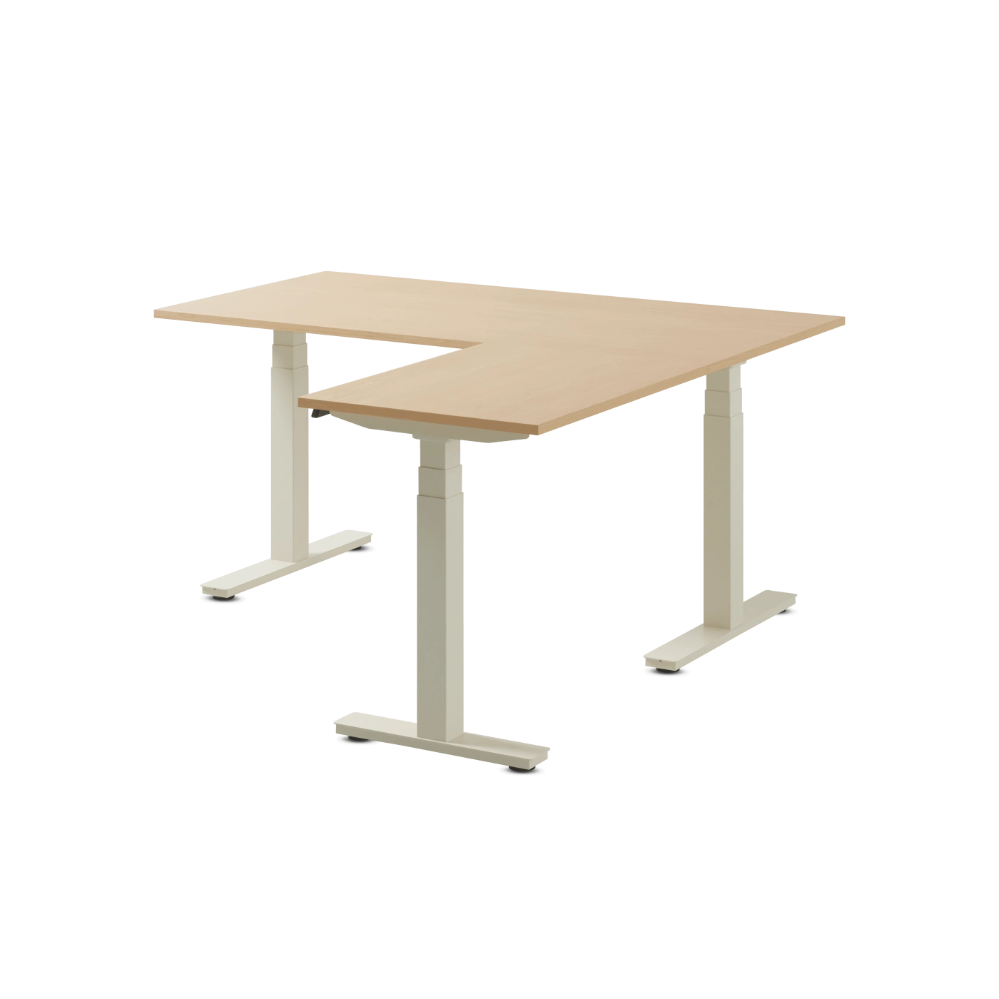 eDesk elektrisch höhenverstellbarer Eckschreibtisch Gestell eckig weiss buche