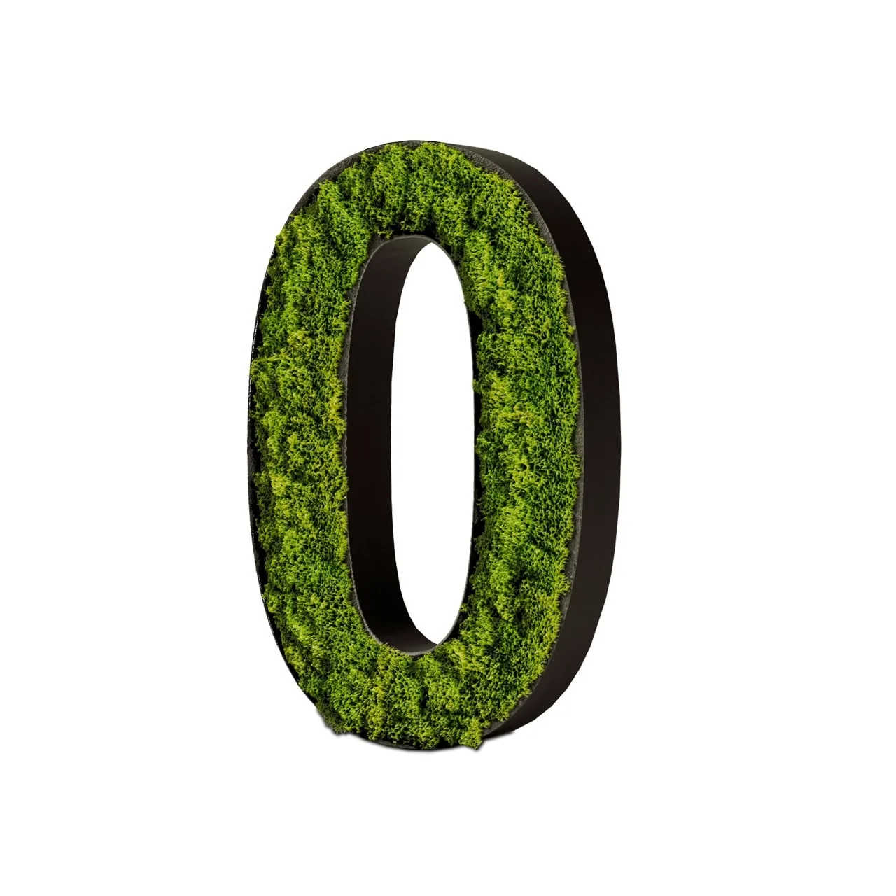 Zahl 0 aus Moos mit schwarzem Rahmen von StyleGreen, nachhaltige Wanddekoration bei Schultz